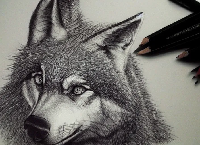 Image similar to a pencil drawing of a wolf, D&D made by by Pen Tacula