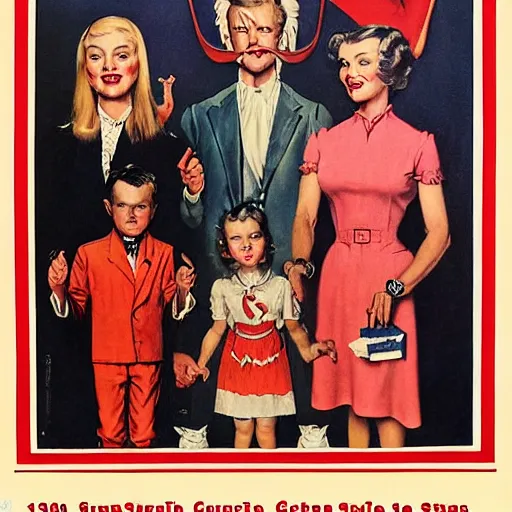Image similar to satanic states of america, alternate history, norman rockwell paintings of satanic gothic stepford family, 1 9 5 0 s american family