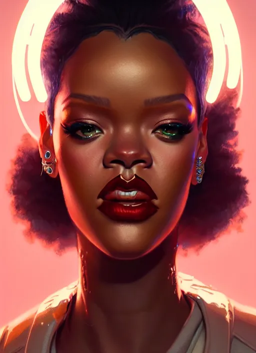 Image similar to portrait of apex legends rihanna, intricate, elegant, glowing lights, highly detailed, digital painting, artstation, glamor pose, concept art, smooth, sharp focus, illustration, art by artgerm and greg rutkowski, artey freytag