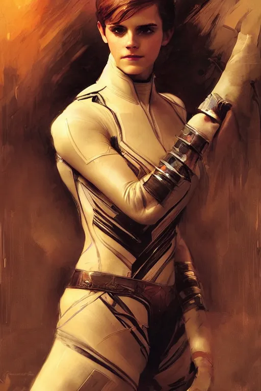 Image similar to emma watson futuristic fractal fightsuit gaston bussiere craig mullins j. c. leyendecker short wet hair