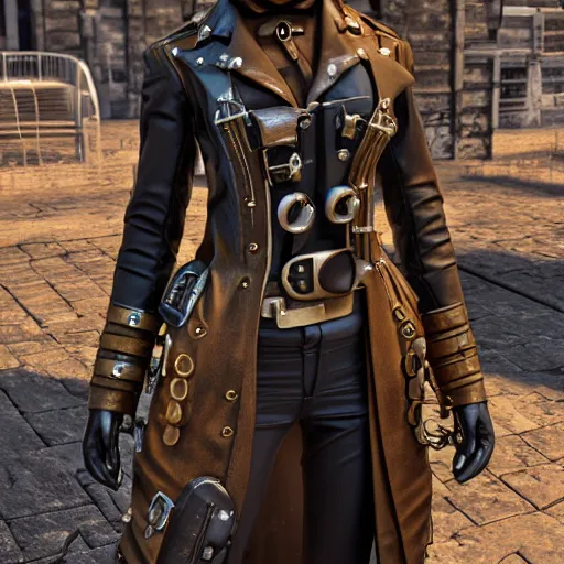 Image similar to Steampunk Character, Unreal Engine 5, Detailed Character Design, AAA Game, RTX, 3D Render