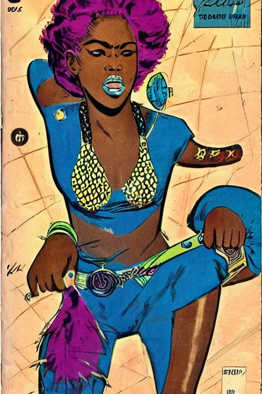 Image similar to !dream native african girls drawn by Jack Kirby, vintage 70s comic cover