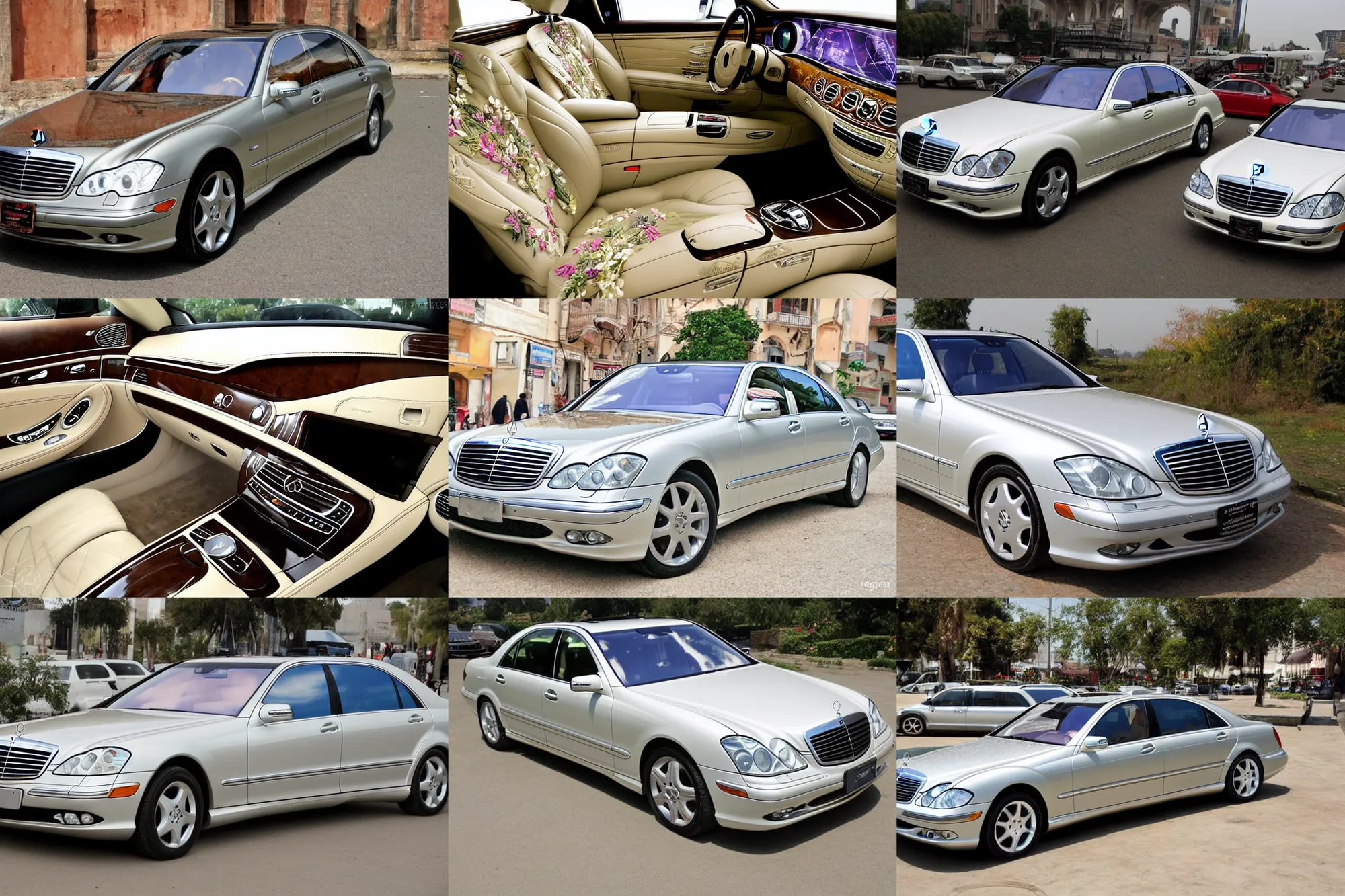 Prompt: 2 0 0 3 mercedes - benz s - class s 5 0 0 4 matic, floral design, pakistani or indian truck art design, ornate flower design