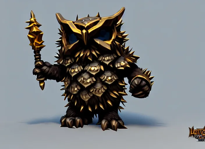 Image similar to owlbear, with metallic spiked shoulder pauldrons, stylized stl fantasy miniature, 3 d render, activision blizzard style, hearthstone style