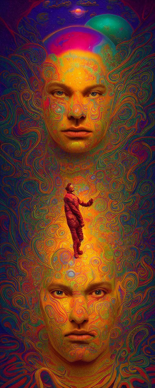 Prompt: An extremely psychedelic experience, colorful, surreal, dramatic lighting, cosmonaut, LSD, face, detailed, intricate, elegant, highly detailed, digital painting, artstation, concept art, smooth, sharp focus, hyper detailed golden ratio illustration, rich deep colors, Masterpiece, Beksinski painting, Created by Sam Spratt, San Mumford, Artem Demura and Alphonse Mucha