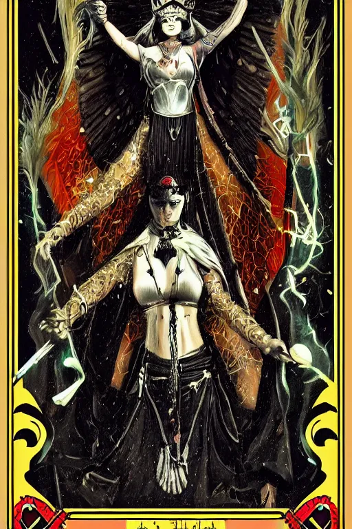 Prompt: high priestess tarot card, major arcana, gothic, high contrast, by harry clark artstation