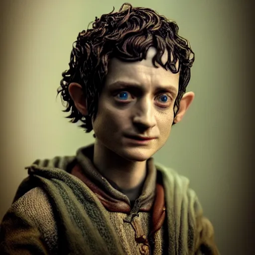 Prompt: tribute sculpture of elijah wood as frodo, high detail shot, smoking, render, cgsociety, photorealism