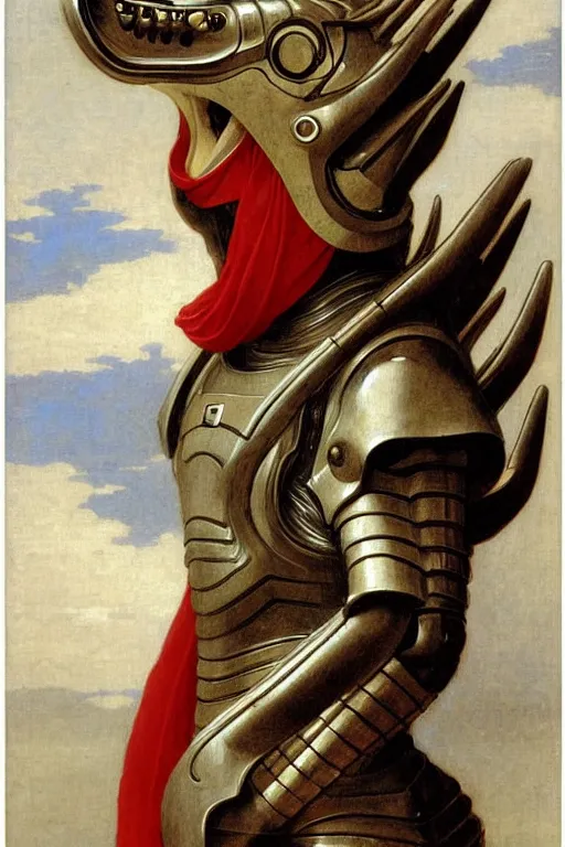 Image similar to portrait of a astronaut is a chinese dragon in armor and helmet, majestic, solemn, by bouguereau