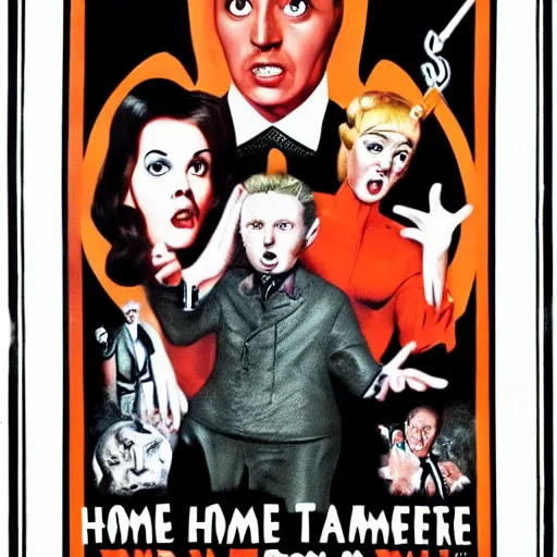 Prompt: Home Alone, hammer horror 1960s poster