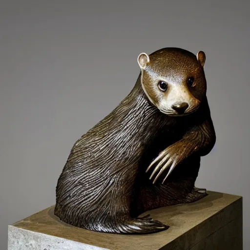 Prompt: mechanical steampunk otter, realistic museum sculpture by patricia piccinini