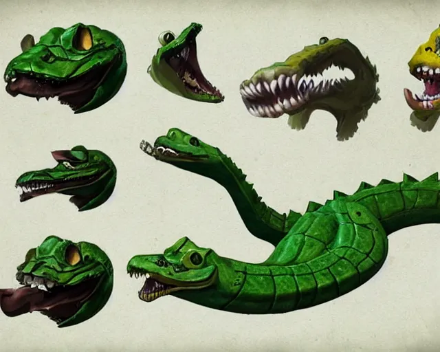 Prompt: sea of thieves animal concept art for a pale yellow - ish green alligator with snarling teeth, cgsociety, trending on artstation, rare ltd,