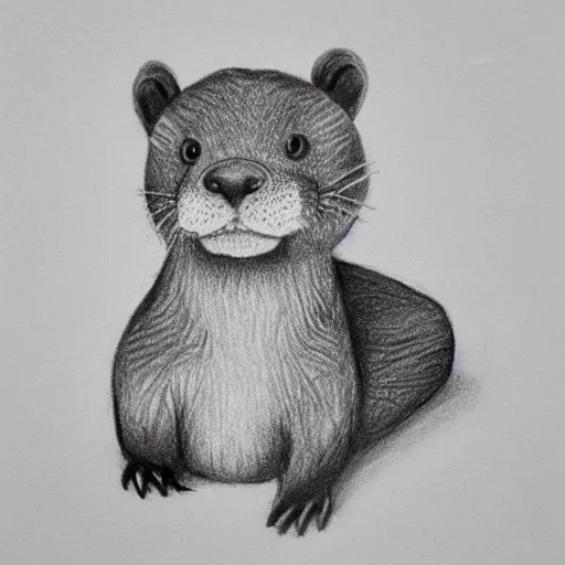 Image similar to an otter in a dress, pencil drawing