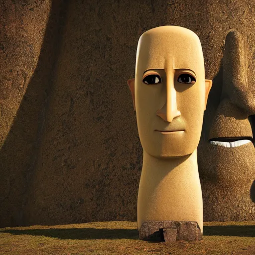 Image similar to worlds worst easter island statue with the face of Gru, nose of Gru, Gru of despicable me, soft lighting, crepuscular rays, realistic octane render, 8k, ultra detailed, concept art