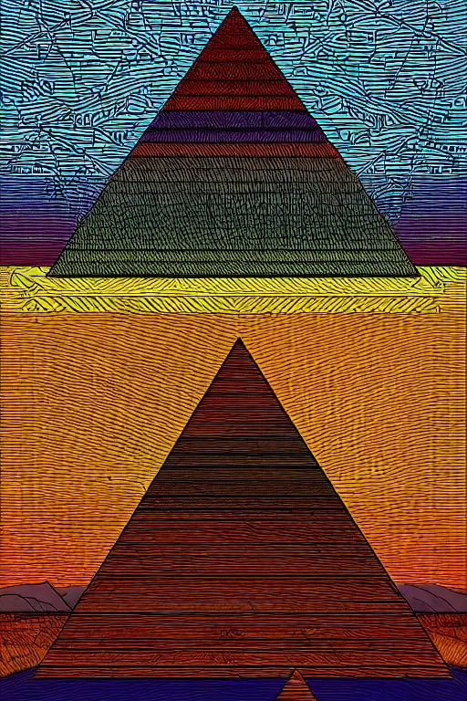 Image similar to a pyramid in a field with a sky background, a mosaic by jeffrey smith, behance contest winner, generative art, circuitry, fractalism, behance hd