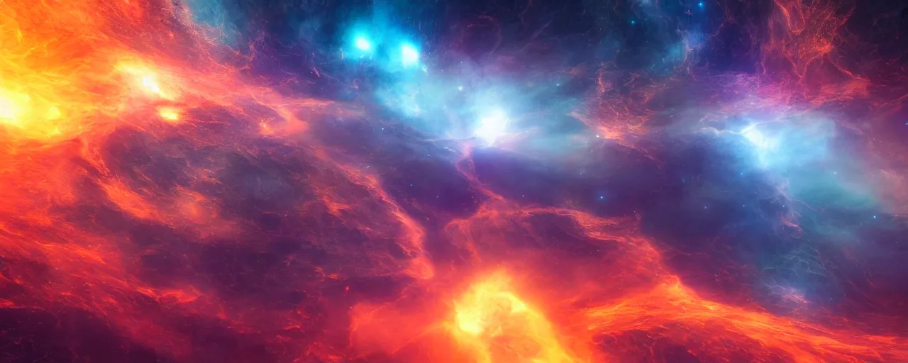 Image similar to warm colours, cinematic incredible mesmerizing render of atmospheric deep space, tendrils, glowing epicentre, volumetric lighting, cathrin machin, lanchen mihalic