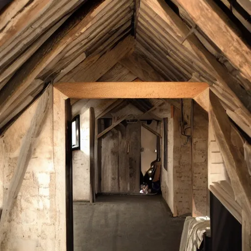 Image similar to dark attic with a hidding giga chad