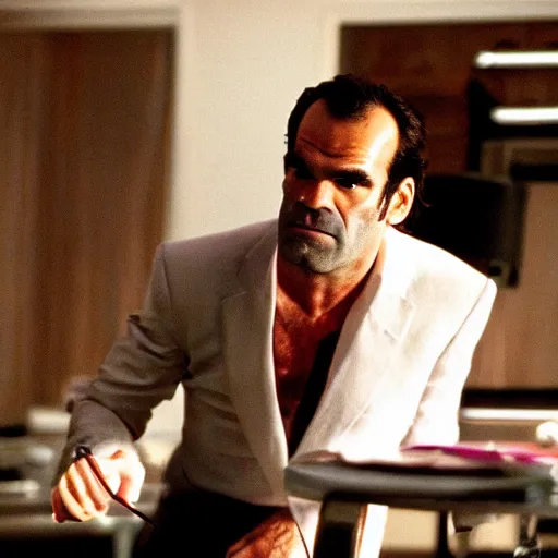 Image similar to steven ogg in american psycho, 4 k, high detail, high - resolution photograph, professional photography, ultra - detail