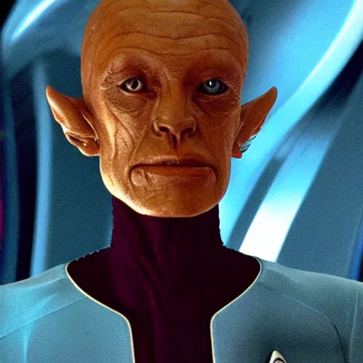 Image similar to astonishing portrait of a humanoid alien in star trek voyager, film still