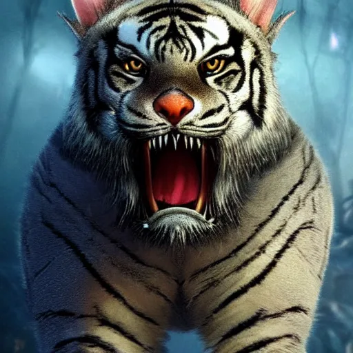 Prompt: a humanoid with cat-like creature in future armor with yellow eyes teeth that protrude past the lower lip sort of like a saber-tooth tiger and fine grayish fur on their face