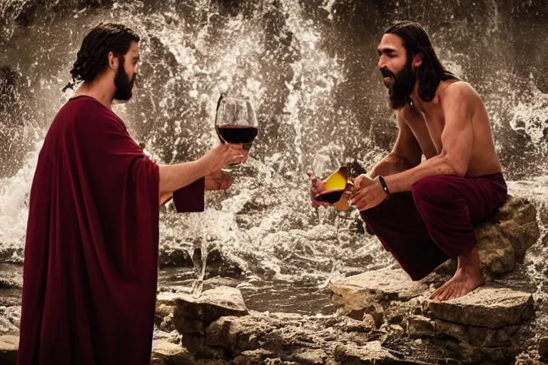 Prompt: The moment Jesus Christ made wine from water, caught on camera, candid photo, ultra secret, Canon tele lenses,