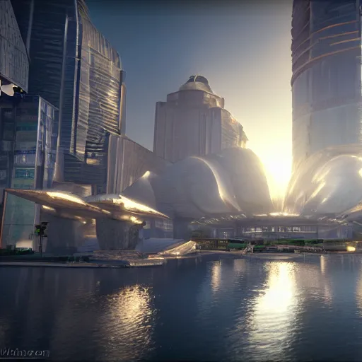 Prompt: the city of atlantis futuristic design unreal engine 5 4 k hyperdetailed photorealism volumetric lighting hdr