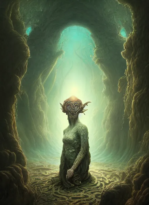 Prompt: a long forgotten creature with a labyrinth on the head, in the style of tomasz alen kopera and fenghua zhong and peter mohrbacher, mystical colors, rim light, beautiful lighting, 8 k, stunning scene, raytracing, octane, trending on artstation