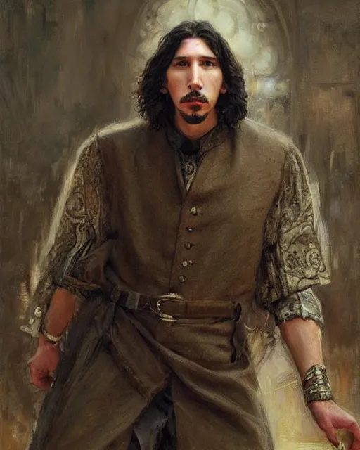 Prompt: beautiful realistic artistic detailed portrai of a short - haired adam driver by gaston bussiere, donato giancola