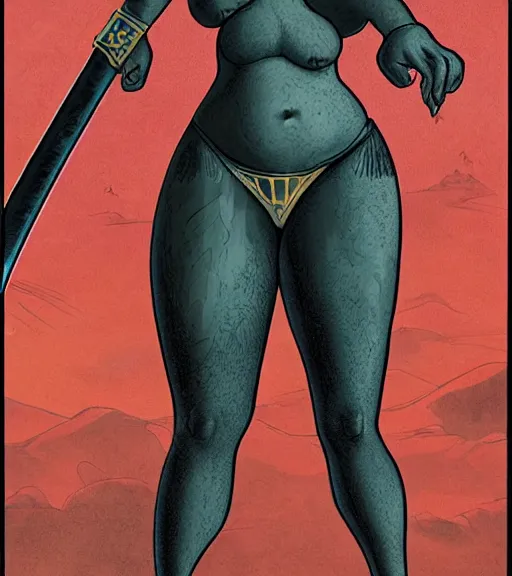 Prompt: 1 9 8 0 s fantasy novel book cover, bbw plus size amazonian victoria justice in extremely tight bikini armor wielding a cartoonishly large sword, exaggerated body features, dark and smoky background, low quality print