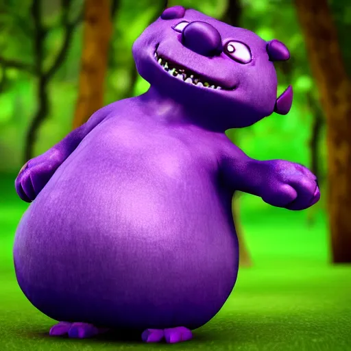 Prompt: chubby fat monster, purple scales ,cute, sparkle eyes, photorealistic, wearing skirt, 4k, unrealengine,