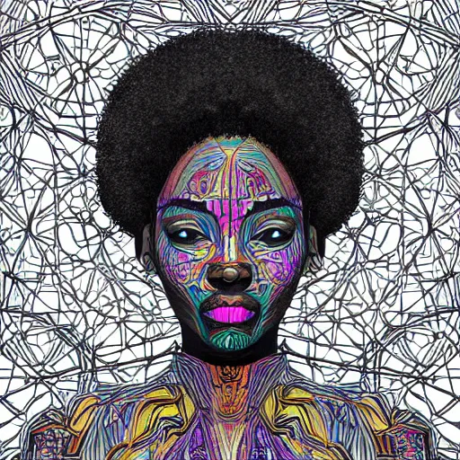 Image similar to the portrait of an incredibly cute and sophisticated black woman partially made of onions of all colors, an ultrafine detailed illustration by james jean, final fantasy, intricate linework, bright colors, behance contest winner, vanitas, angular, altermodern, unreal engine 5 highly rendered, global illumination, radiant light, detailed and intricate environment