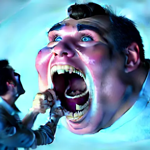 Image similar to portrait of john candy screaming in pain, metaverse on fire, octane render, trending on artstation