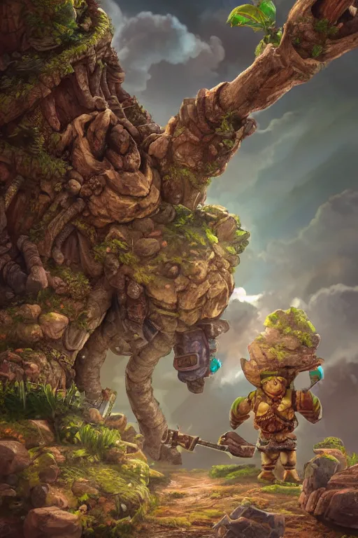 Image similar to zelda fantasy art giant golem troll wood rock greeble gemstone, global illumination ray tracing hdr fanart arstation by sung choi and eric pfeiffer and gabriel garza and casper konefal