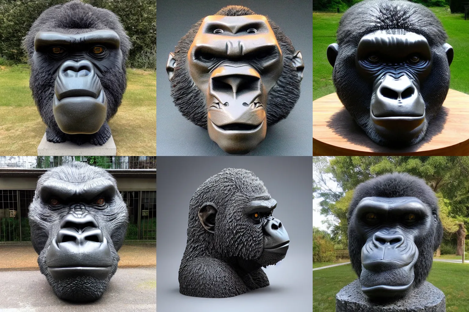 Prompt: angry gorilla head brutalism style statue