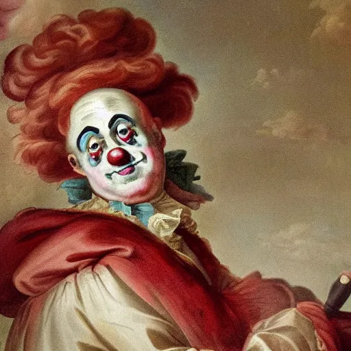 Image similar to baroque rococo fresco of a clown high detail