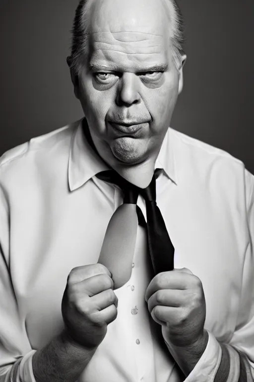 Image similar to studio portrait of man that looks excactly like homer simpson, lookalike, as if homer simpson came to life, soft light, black background, fine details, close - up, award winning photo by martin schoeller