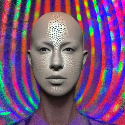 Image similar to a 3d human head made up of shiny holograms