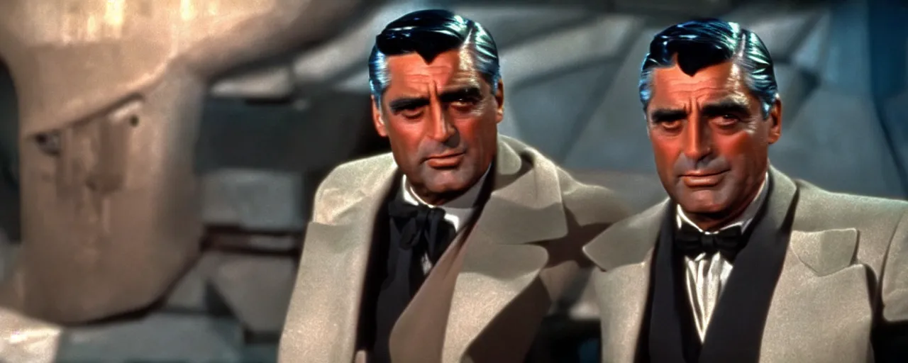 Prompt: a film still of Cary grant in Star Wars 1977 high quality technicolour.