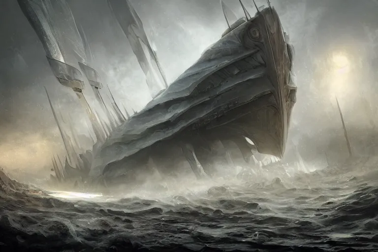 Image similar to Trireme, Charybdis by HR Giger, by Jessica Rossier and cinematic concept painting