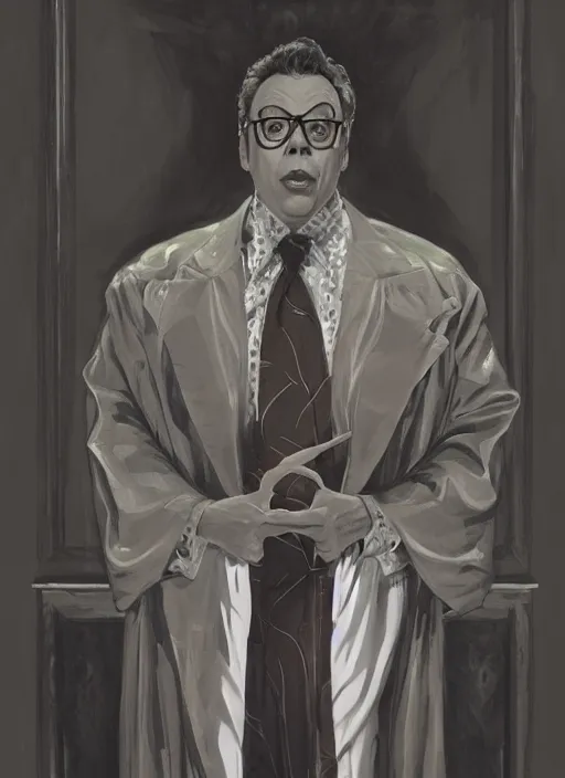 Image similar to portrait of tim curry as wadsworth in clue ( 1 9 8 5 ), highly detailed, centered, solid color background, digital painting, artstation, concept art, smooth, sharp focus, illustration, jason edmiston, donato giancola, joseph christian leyendecker, les edwards, ed repka, wlop