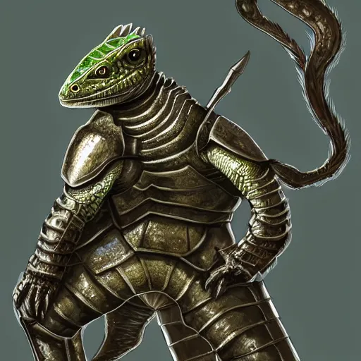 Image similar to lizard wearing knight armor, digital painting, highly detailed, concept armor, sharp focus