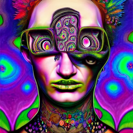 Image similar to An extremely psychedelic portrait of punk rock, surreal, LSD, face, detailed, intricate, elegant, lithe, highly detailed, digital painting, artstation, concept art, smooth, sharp focus, illustration