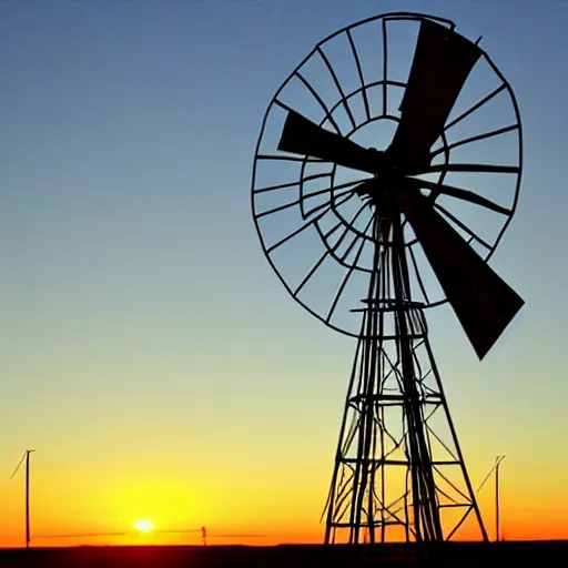 Prompt: photo of a west texas sunset, windmill, golden hour, high quality, beautiful!!!