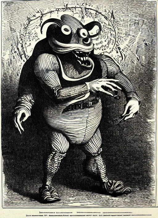 Prompt: illustration of dr. robotnik as a demon from the dictionarre infernal, etching by louis le breton, 1 8 6 9, 1 2 0 0 dpi scan, ultrasharp detail, clean scan
