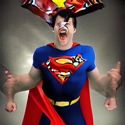 Image similar to painful Superman >yelling<<<< crazy insane