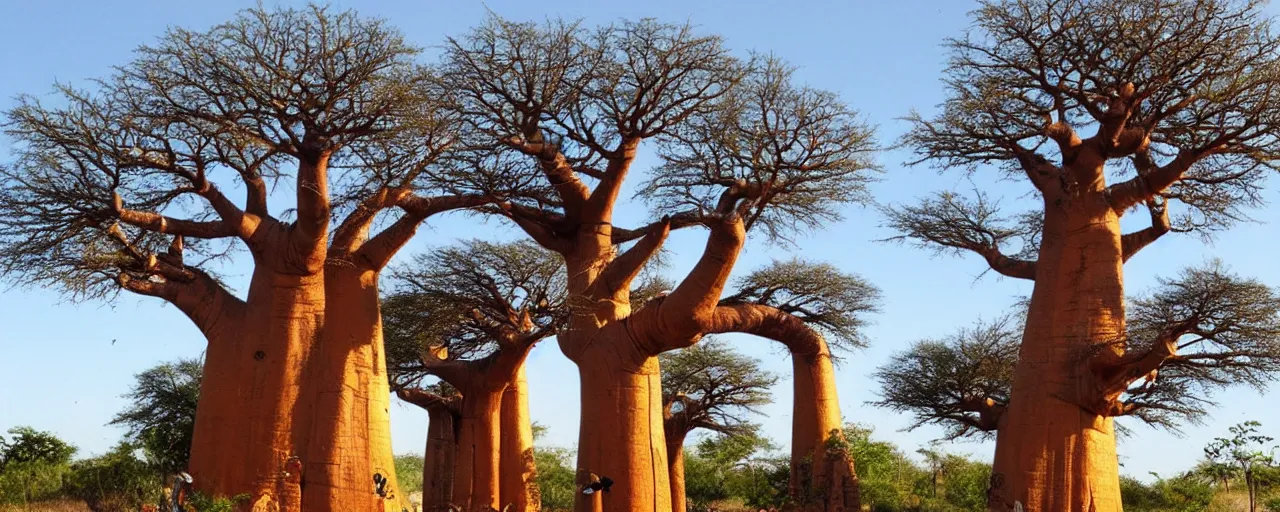 Image similar to Beautiful gigantic baobab tree, where birds make their nests, made of LEGO, in the style of LEGO