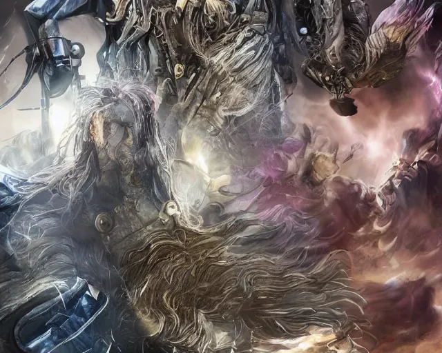 Image similar to realistic textured magnetosphere, beautiful hairy humanoids, love, joy, complex cybernetic beings, glowing hair, vortexes, large array, ornate hair, cinematic light shadows, wet hdr refractions, insanely detailed rendering, cybernetic civilizations, 8 k, * * * * *