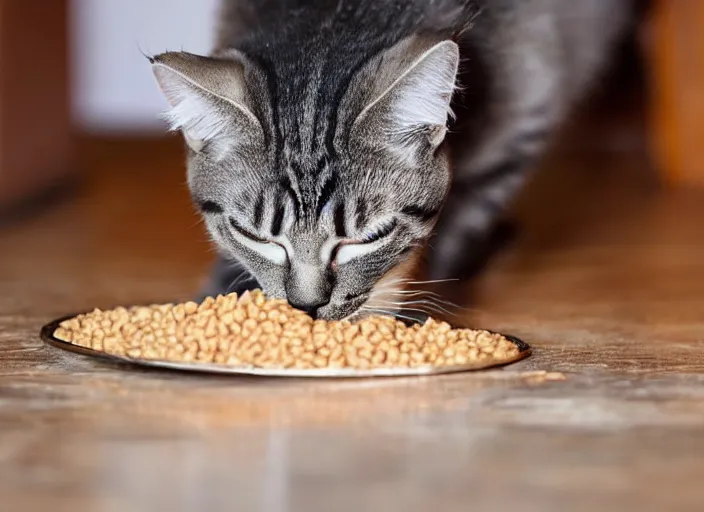Image similar to cat eating wet cat food, sloppy