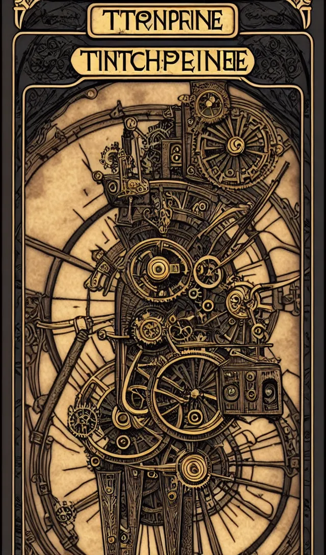 Prompt: tarot card of steampunk machine