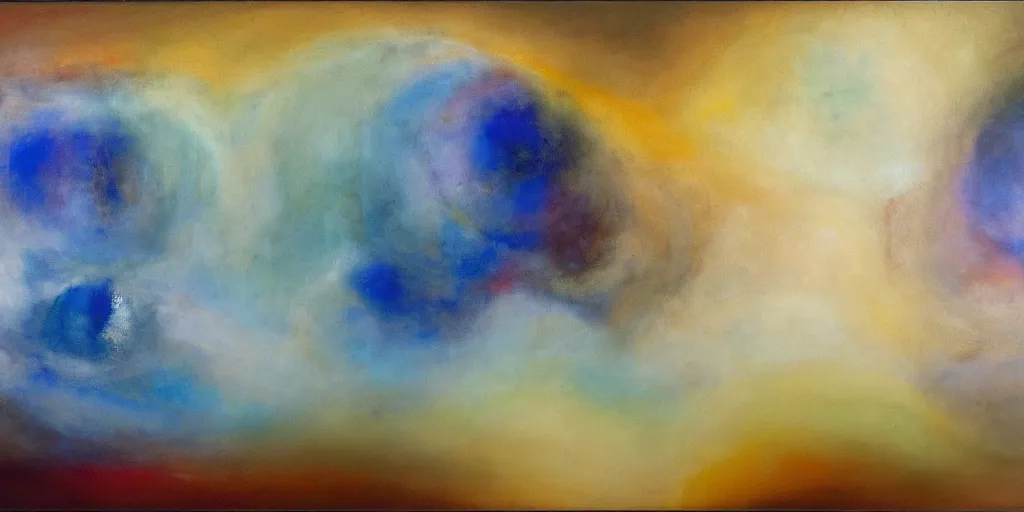 Image similar to the inner structure of quantum reality waves. Oil on canvas. Modern painting. Zao Wou-ki.