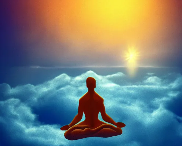 Image similar to god floating down from heaven. he is meditating. inspired by meditation